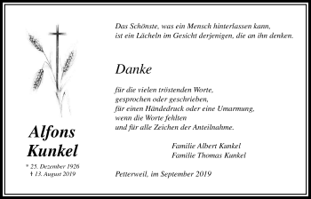 Traueranzeige von Alfons Kunkel von Bad Vilbel/Karben