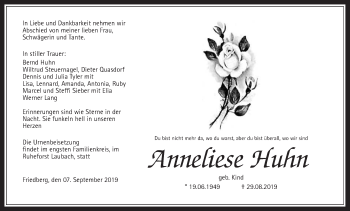 Traueranzeige von Anneliese Huhn von Wetterauer Zeitung