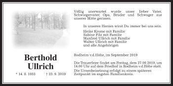 Traueranzeige von Berthold Ullrich von Wetterauer Zeitung