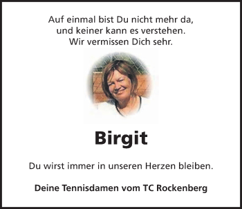 Traueranzeige von Birgit Roßmann von Wetterauer Zeitung
