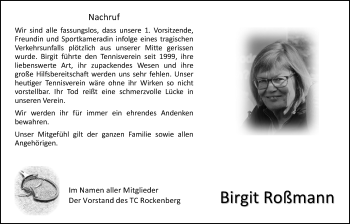 Traueranzeige von Birgit Roßmann von Wetterauer Zeitung