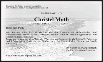 Traueranzeige von Christel Muth von Wetterauer Zeitung
