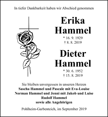 Traueranzeige von Dieter Hammel von Giessener Allgemeine, Alsfelder Allgemeine
