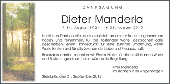 Traueranzeige von Dieter Manderla von Wetterauer Zeitung
