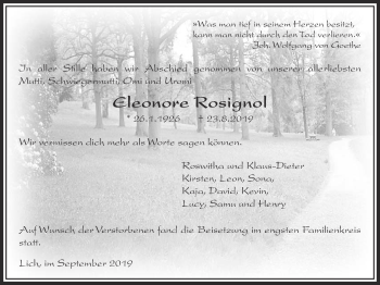 Traueranzeige von Eleonore Rosignol von Licher Wochenblatt