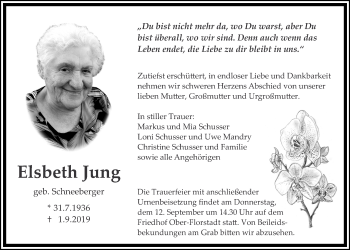 Traueranzeige von Elisabeth Jung von Wetterauer Zeitung