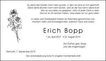 Traueranzeige von Erich Bopp von Wetterauer Zeitung