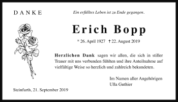 Traueranzeige von Erich Bopp von Wetterauer Zeitung