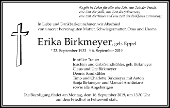 Traueranzeige von Erika Birkmeyer von Bad Vilbel/Karben