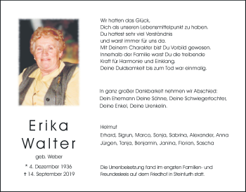 Traueranzeige von Erika Walter von Wetterauer Zeitung