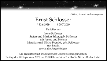 Traueranzeige von Ernst Schlosser von Wetterauer Zeitung
