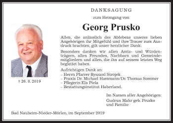 Traueranzeige von Georg Prusko von Wetterauer Zeitung