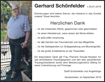 Traueranzeige von Gerhard Schönfelder von Pohlheimer Nachrichten
