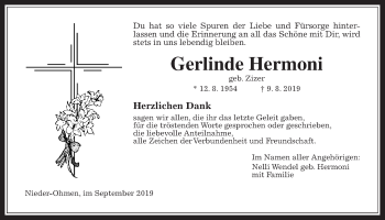 Traueranzeige von Gerlinde Hermoni von Alsfelder Allgemeine