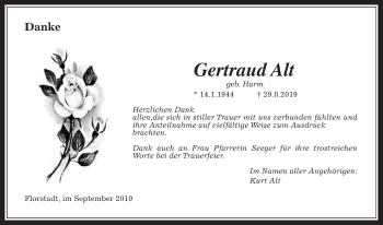 Traueranzeige von Gertraud Alt von Wetterauer Zeitung