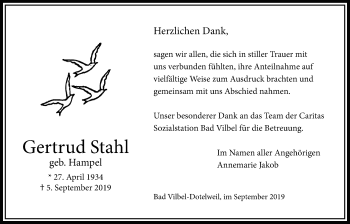 Traueranzeige von Gertrud Stahl von Bad Vilbel/Karben