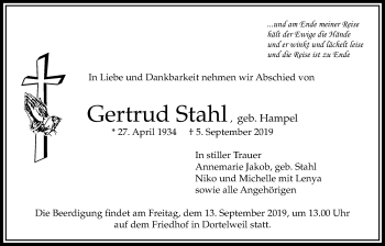 Traueranzeige von Gertrud Stahl von Bad Vilbel/Karben