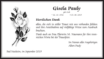 Traueranzeige von Gisela Pauly von Wetterauer Zeitung