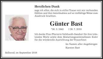 Traueranzeige von Günter Bast von Mücker Stimme