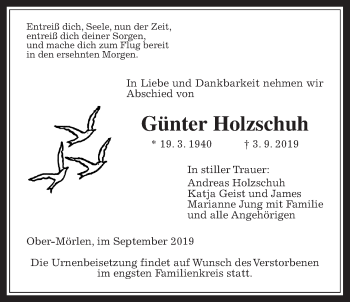 Traueranzeige von Günter Holzschuh von Wetterauer Zeitung