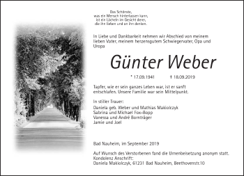 Traueranzeige von Günter Weber von Wetterauer Zeitung
