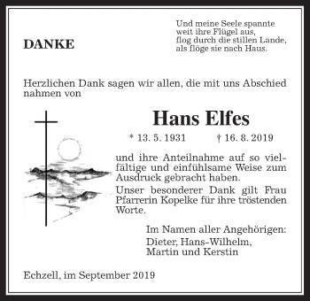 Traueranzeige von Hans Elfes von Wetterauer Zeitung