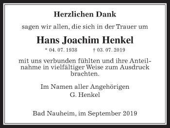 Traueranzeige von Hans Joachim Henkel von Wetterauer Zeitung