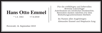 Traueranzeige von Hans Otto Emmel von Giessener Allgemeine, Alsfelder Allgemeine