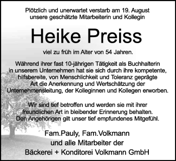 Traueranzeige von Heike Preiss von Giessener Allgemeine, Alsfelder Allgemeine