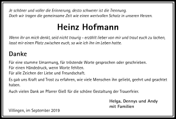 Traueranzeige von Heinz Hofmann von Licher Wochenblatt