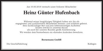 Traueranzeige von Heinz Günter Hufenbach von Wetterauer Zeitung