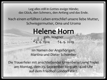 Traueranzeige von Helene Horn von Rabenauer Zeitung