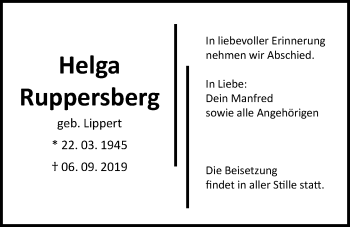 Traueranzeige von Helga Ruppesberg von Bad Vilbel/Karben