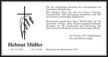 Traueranzeige von Helmut Müller von Wetterauer Zeitung