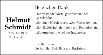 Traueranzeige von Helmut Schmidt von Licher Wochenblatt