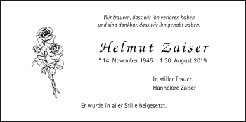 Traueranzeige von Helmut Zaiser von Wetterauer Zeitung