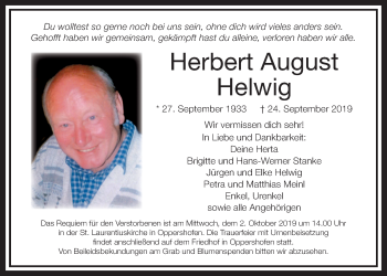 Traueranzeige von Herbert August Helwig von Wetterauer Zeitung