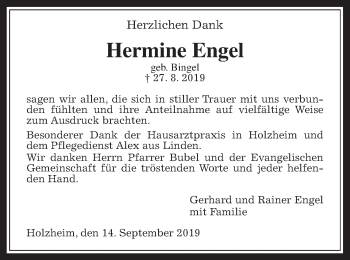 Traueranzeige von Hermine Engel von Pohlheimer Nachrichten