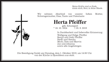 Traueranzeige von Herta Pfeiffer von Giessener Allgemeine, Alsfelder Allgemeine