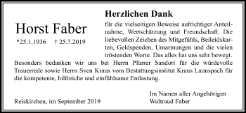 Traueranzeige von Horst Faber von Giessener Allgemeine, Alsfelder Allgemeine