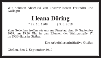 Traueranzeige von I leana Döring von Giessener Allgemeine, Alsfelder Allgemeine