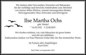 Traueranzeige von Ilse Martha Ochs von Bad Vilbel/Karben