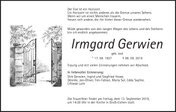 Traueranzeige von Irmgard Gerwien von Giessener Allgemeine, Alsfelder Allgemeine