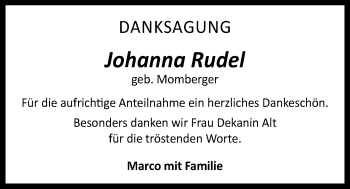 Traueranzeige von Johanna Rudel von Licher Wochenblatt