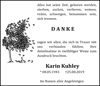 Traueranzeige von Karin Kuhley von Alsfelder Allgemeine