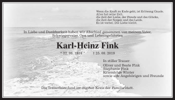 Traueranzeige von Karl-Heinz Fink von Wetterauer Zeitung