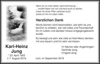 Traueranzeige von Karl-Heinz Jung von Licher Wochenblatt