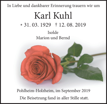 Traueranzeige von Karl Kuhl von Pohlheimer Nachrichten