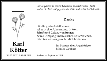 Traueranzeige von Karl Kötter von Bad Vilbel/Karben