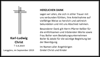 Traueranzeige von Karl-Ludwig Christ von Giessener Allgemeine, Alsfelder Allgemeine